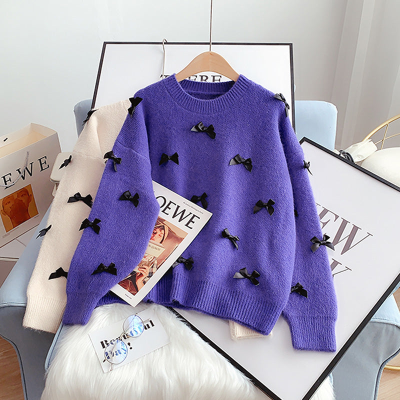 Sanfter Schleifenpullover Pullover Pullover Top 5120