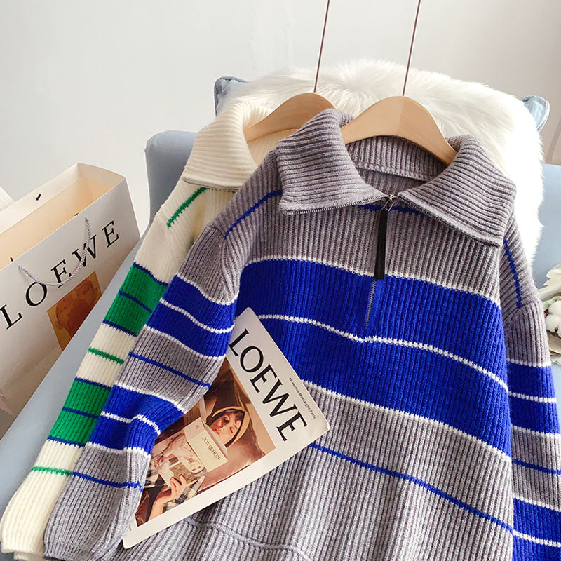 Pullover mit halbem Reißverschluss und Stehkragen 5248