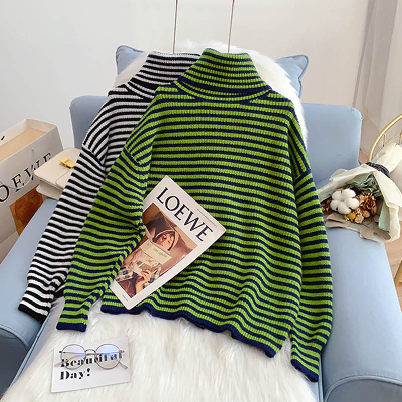 Pullover mit Stehkragen und Streifen unten 5183