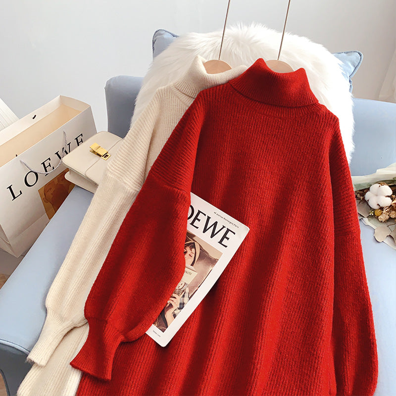 The new high neck knitted sweater is loose and lazy  5218