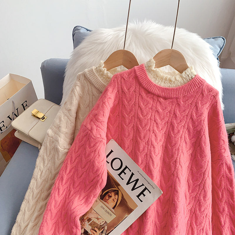 Design sense hemp lace collar sweater  5110