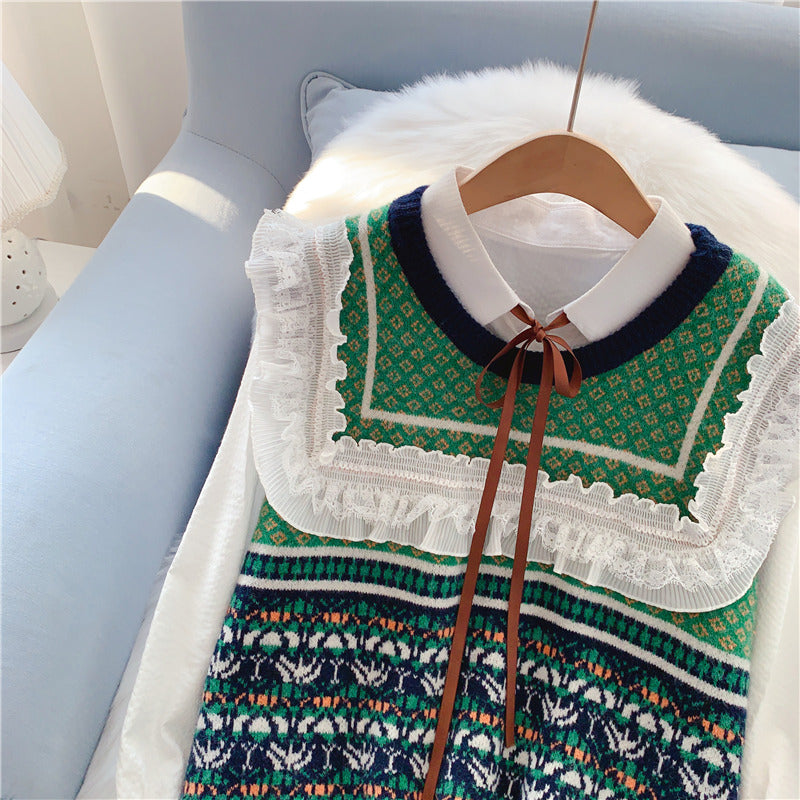 Retro national style knitted vest women's sweater vest  5107