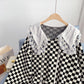 Plaid doll neck sweater loose lazy Pullover Sweater  5085