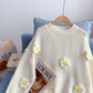 Design sense niche Japanese cute three-dimensional flower sweater  5081