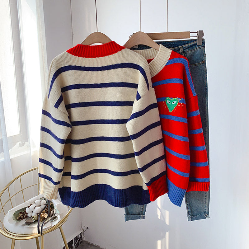 Striped sweater net red knitted cardigan  5074