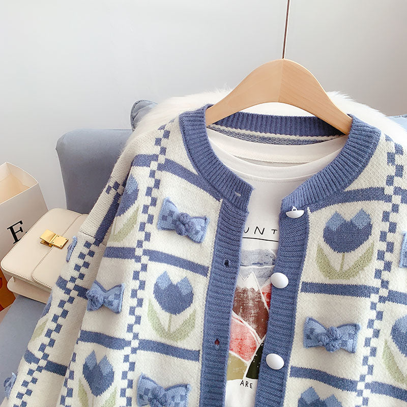 Soft milk blue sweater new knitted coat  5067