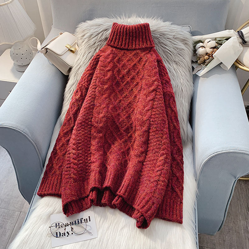 High neck coarse wool twist sweater  5089