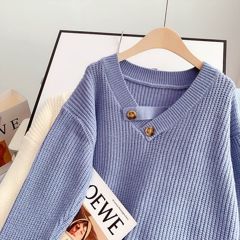 V-neck Pullover Sweater women's design sense niche sweater top  5092