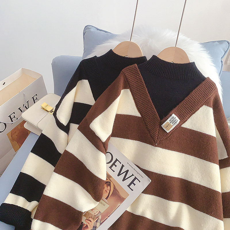 Fake two-piece Pullover women's winter half high collar design  5044