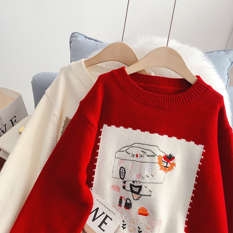 Red Christmas Sweater female Pullover  5009