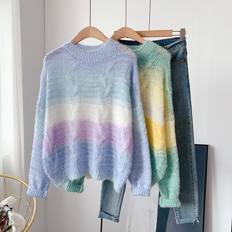 Gestrickter Mohair-Pullover mit Farbverlauf in weicher, wachsartiger Farbe 5078