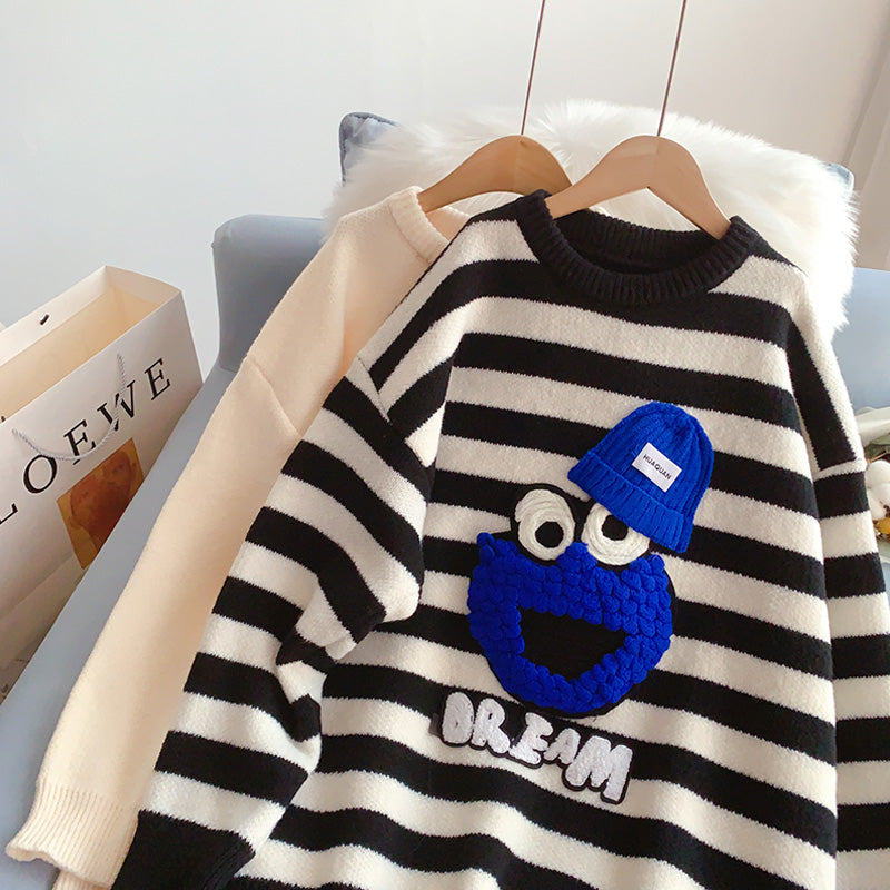 Striped cartoon sweater sweater aging shirt  5042