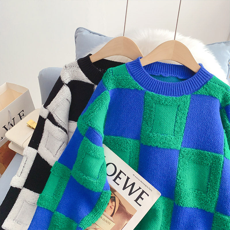 Karierter Pullover mit Kontrastmuster Lazy Wind 5063