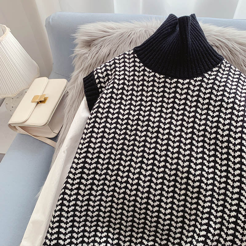 Gilet col montant pull gilet tricoté femme sans manches 5002