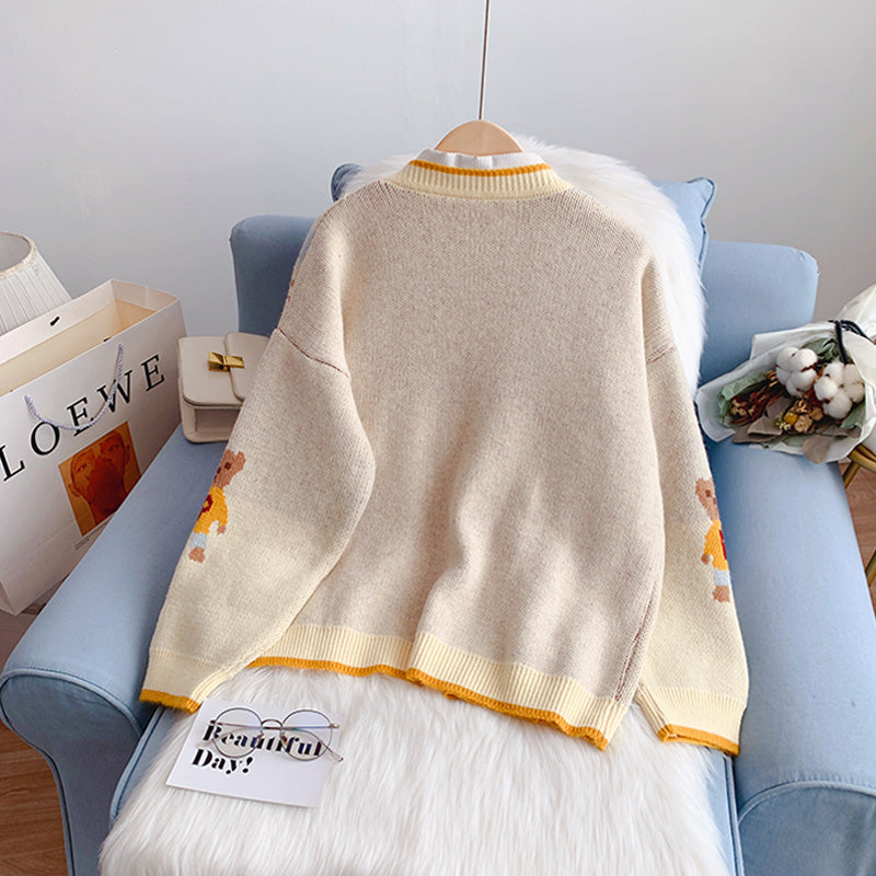 Pullover-Cardigan mit kleinem Bären Strickjacke mit V-Ausschnitt 5064