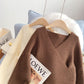 Koreanischer Pullover mit V-Ausschnitt Vintage lockeres faules Top 4971
