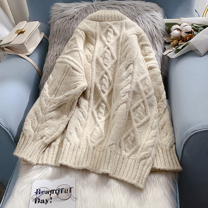 Twist sweater cardigan medium long sweater coat  5100