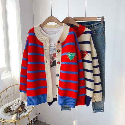 Striped sweater net red knitted cardigan  5074