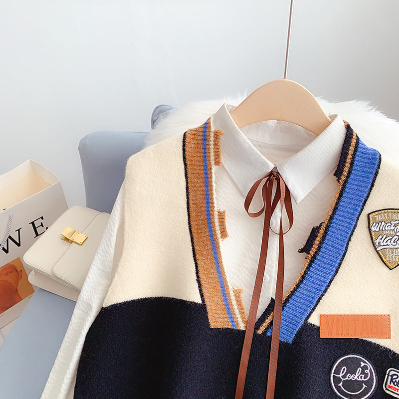 Japanese knitted vest vest sleeveless sweater waistcoat  4987