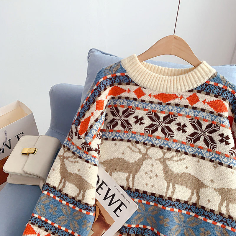 Vintage Lingge Christmas elk sweater female  4980