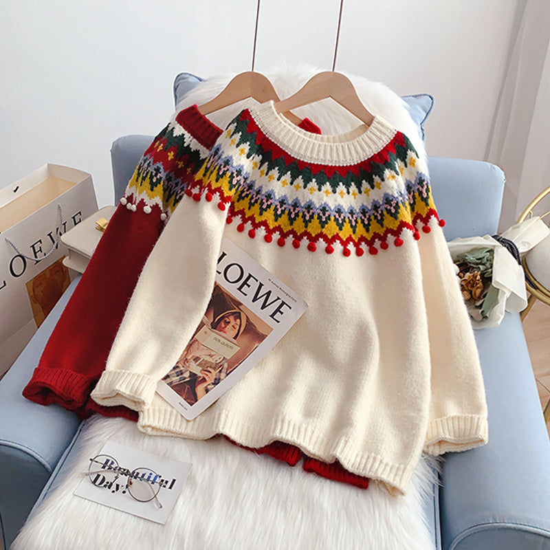 Japanese retro Christmas red sweater female Pullover  5068