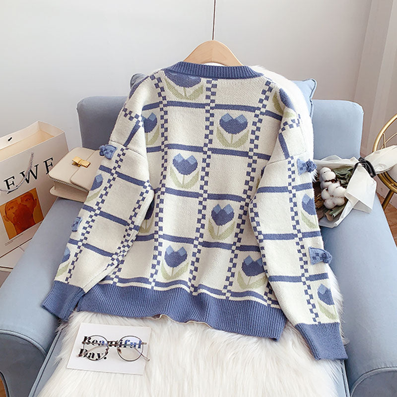 Soft milk blue sweater new knitted coat  5067