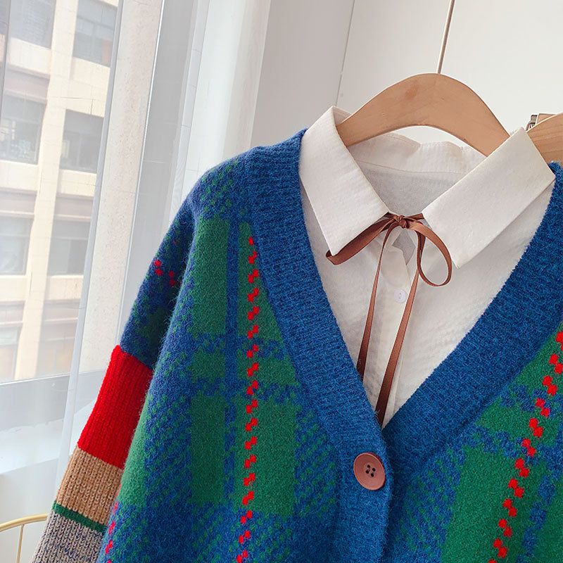 Japanese antique contrast sweater cardigan  5017