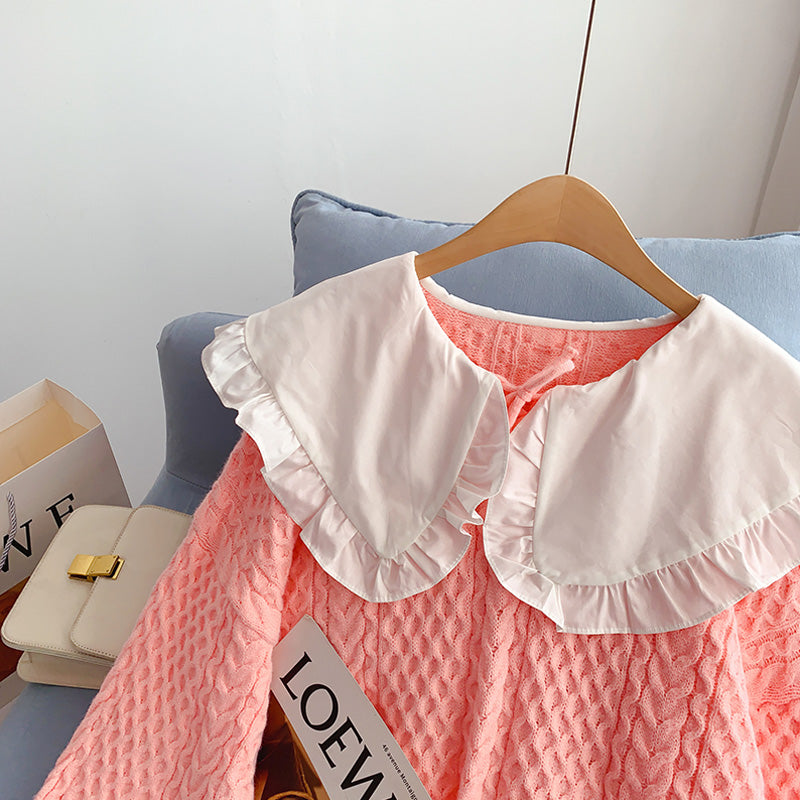 New female doll collar Pullover loose lazy sweater  5020