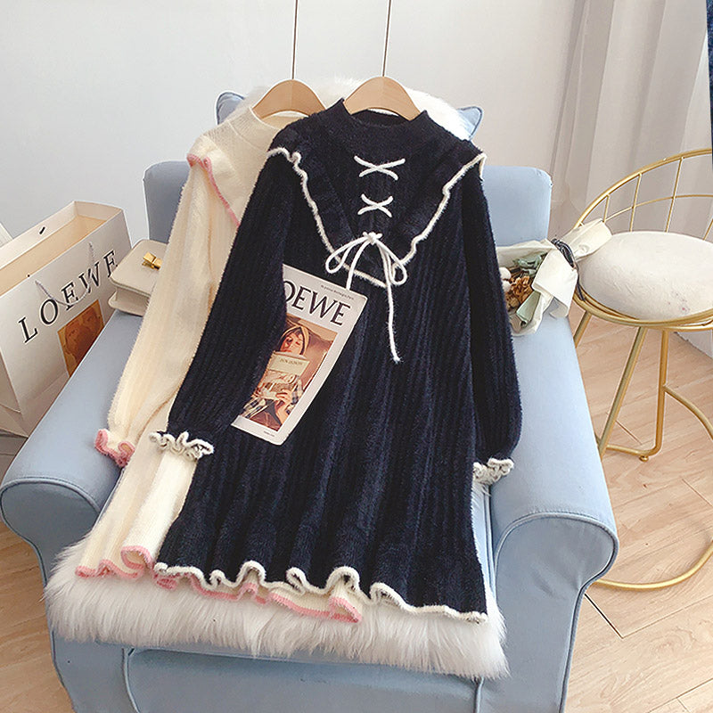 Knitted bottomed dress foreign style aging wool dress  5097