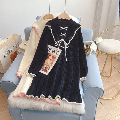 Knitted bottomed dress foreign style aging wool dress  5097