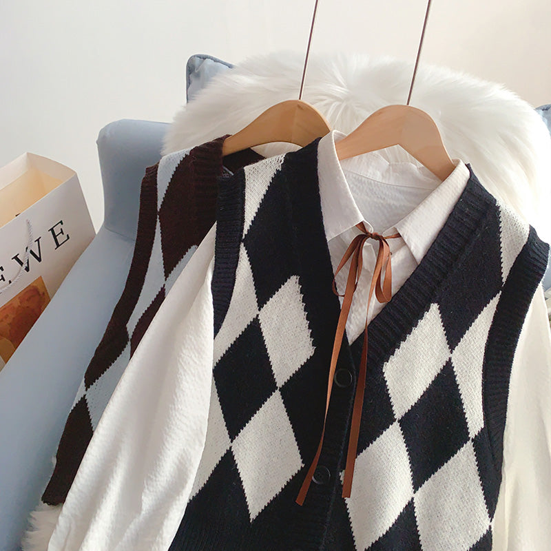 Vintage Lingge overlapping knitted vest  5026