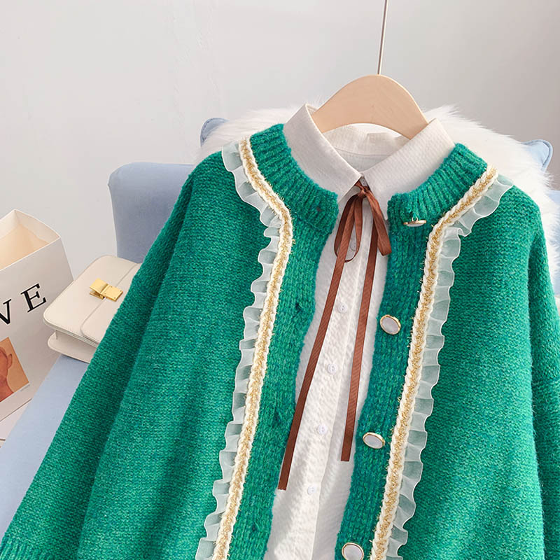 French Vintage Pullover Damen Design Sense Nischen Strickjacke 4975