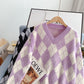 Sweet lazy wind imitation mink velvet checkered sweater  5006