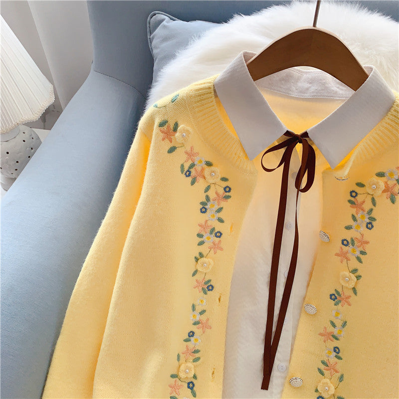 Gentle Fengsen Department Pullovermantel mit handgestickten Blumen 5053 