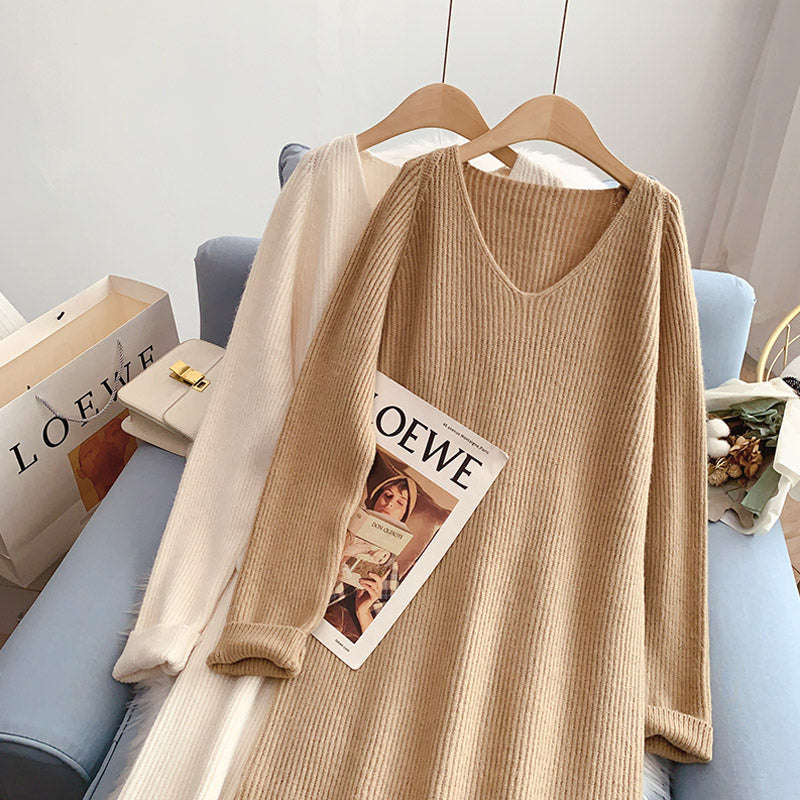 V-neck knit bottomed dress  5027