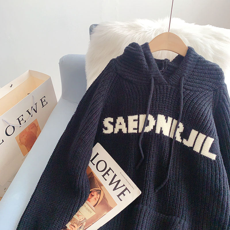 Klein Blue loose hooded sweater sweater  5076