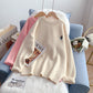 Embroidered bear sweater women's versatile sweater top  5029