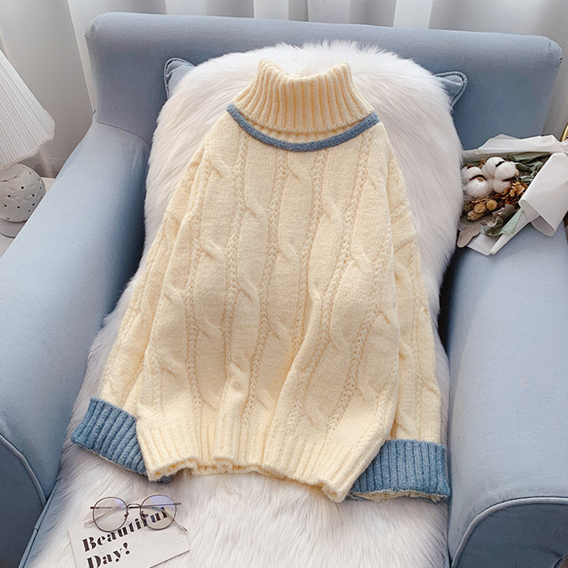 Mori high collar twist sweater coarse wool sweater top  4961