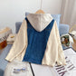 Denim sweater splicing coat versatile knitted cardigan  4965