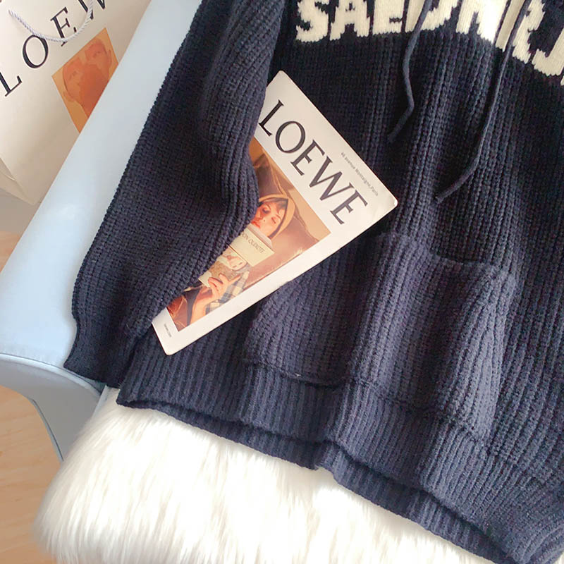 Klein Blue loose hooded sweater sweater  5076