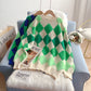 Japanese lazy flocked rhomboid sweater  4994