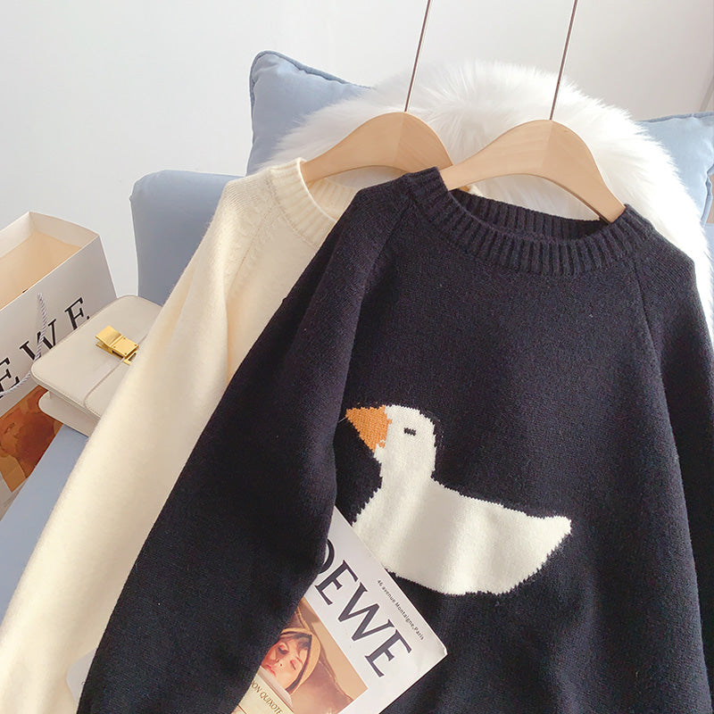 Pull brodé japonais à motif de canard 5099