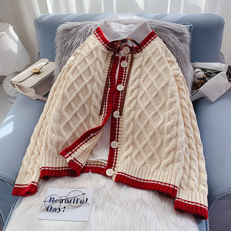 Vintage Red twist sweater Korean knitted jacket  5021