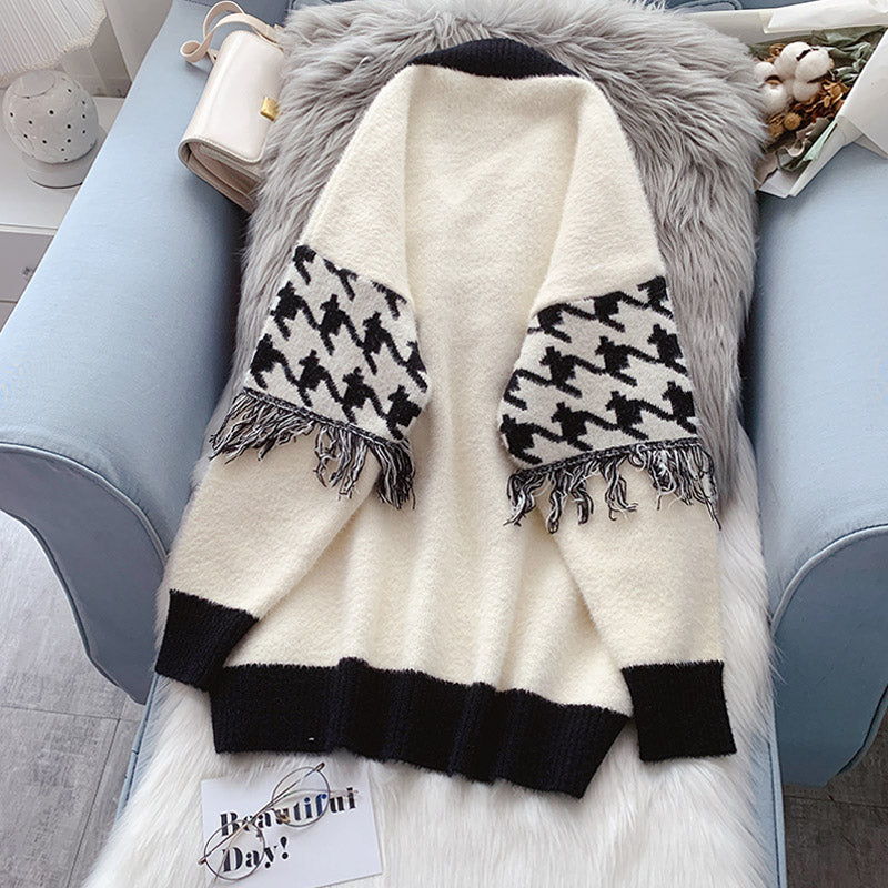 Retro thousand bird grid imitation mink coat female  5057