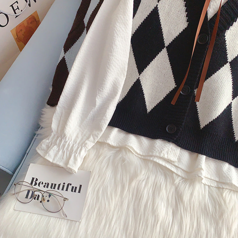 Vintage Lingge overlapping knitted vest  5026