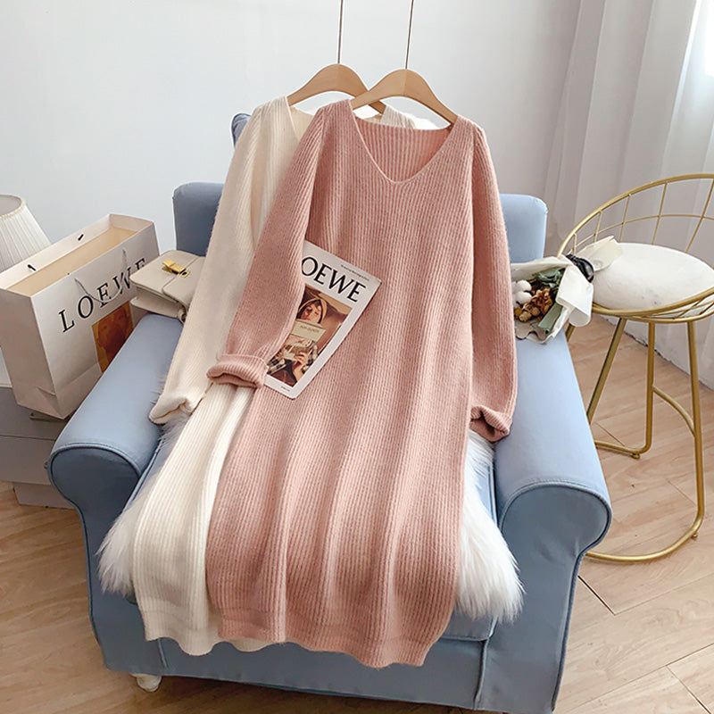 V-neck knit bottomed dress  5027