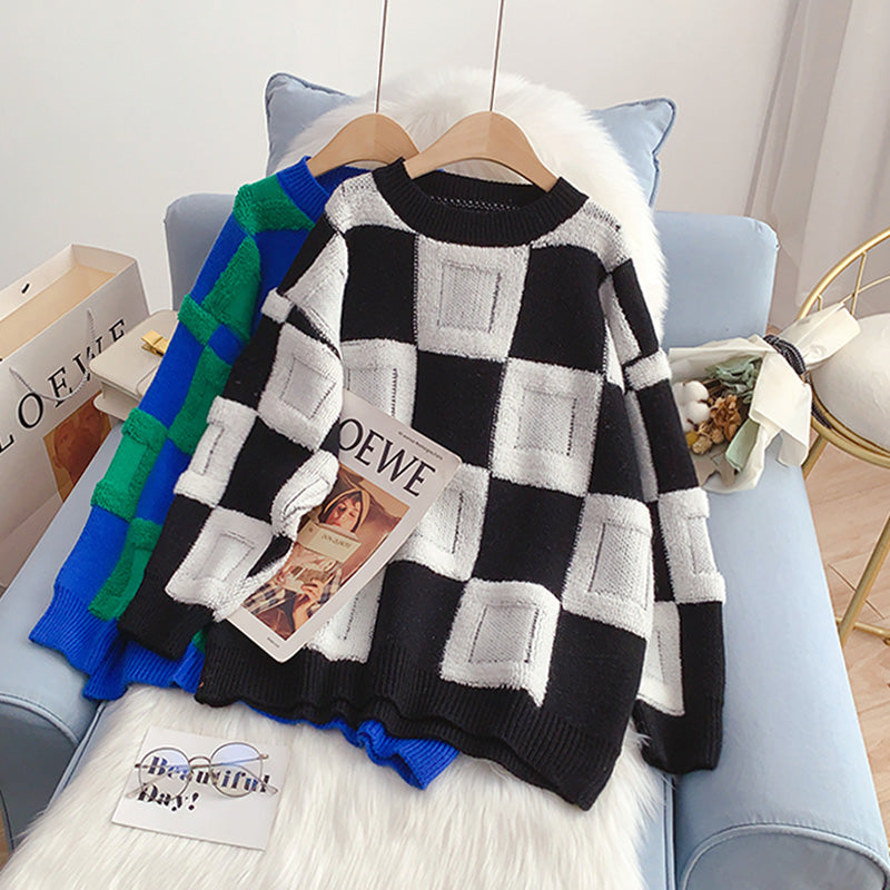 Karierter Pullover mit Kontrastmuster Lazy Wind 5063