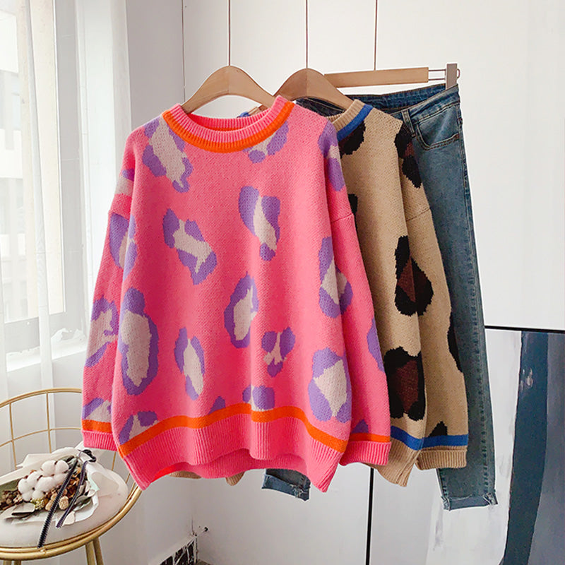 Leopard Pullover Damenmode locker Pullover Pullover 5086