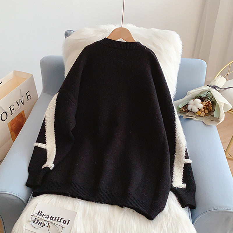 Lazy Letter dreidimensionaler beflockter Jacquard-Pullover 5043