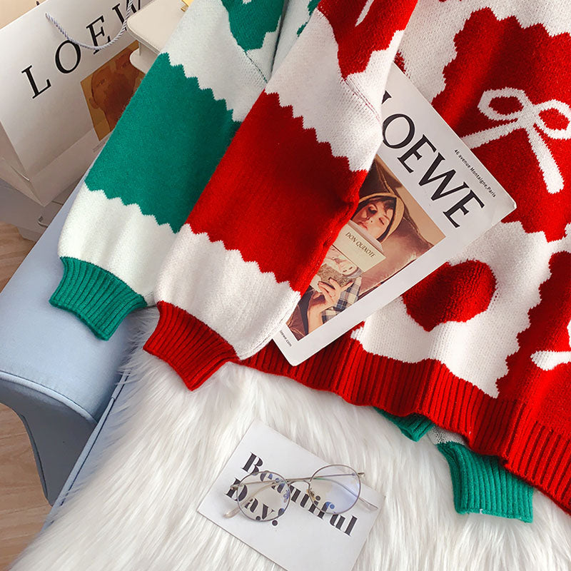 Red Christmas Sweater foreign style sweater  5030
